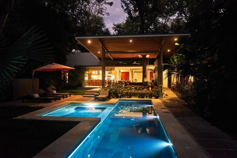 Patio, Night, Natural landscape, Pool view, Swimming pool, sunbed