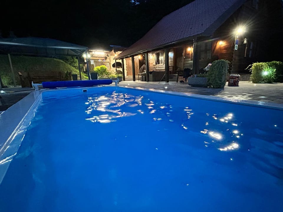 Night, Pool view, Swimming pool