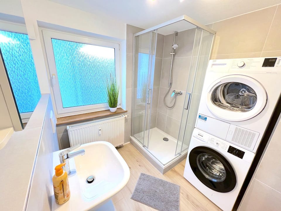 Bathroom, washing machine, dryer