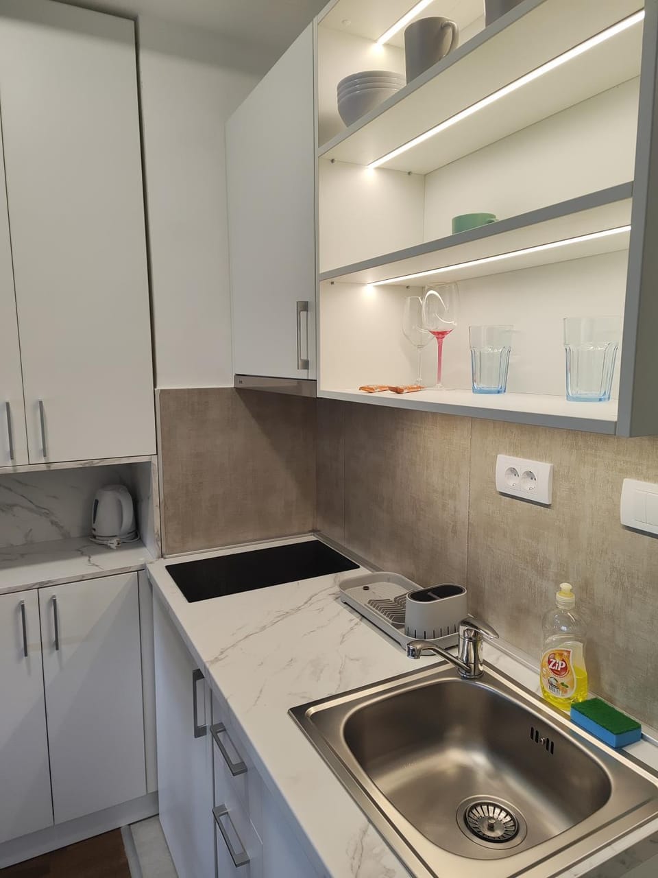 Kitchen or kitchenette, stove