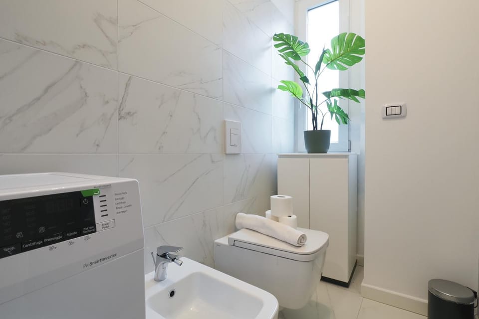 Toilet, Bathroom, towels, washing machine