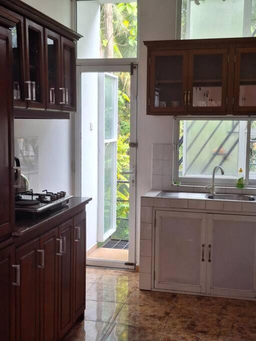 Kitchen or kitchenette, stove