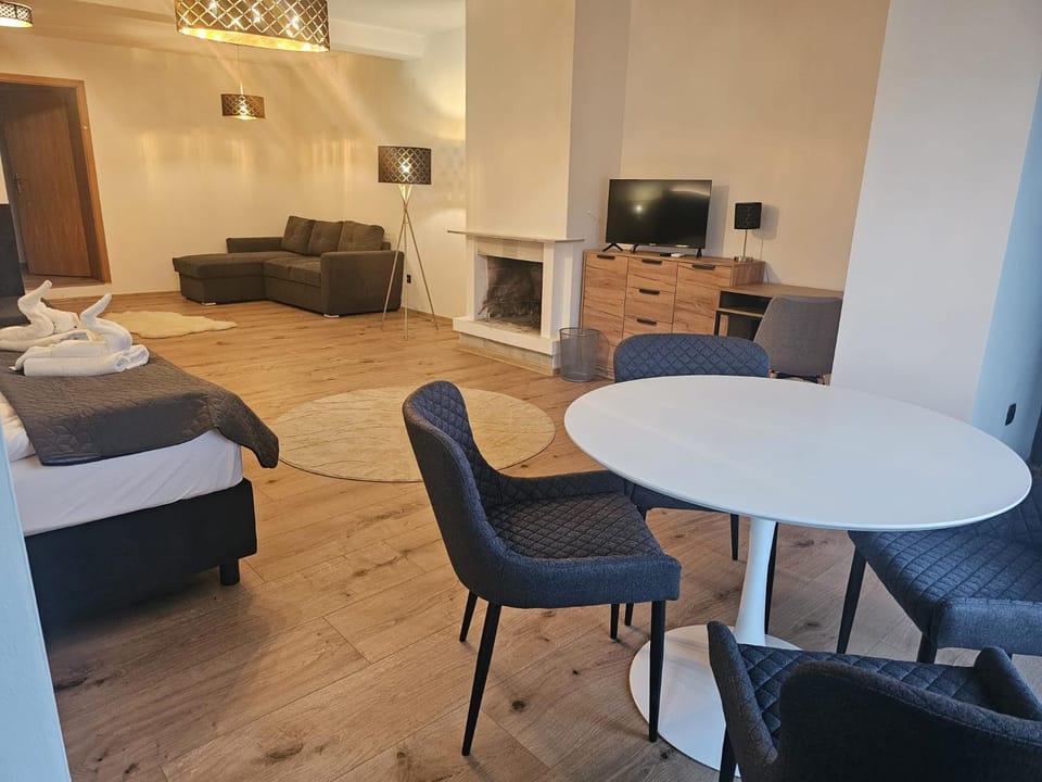 Bed, TV and multimedia, Living room, Photo of the whole room, Seating area, Bedroom