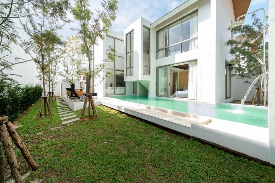Property building, Day, Natural landscape, Garden, Garden view, Pool view, Swimming pool