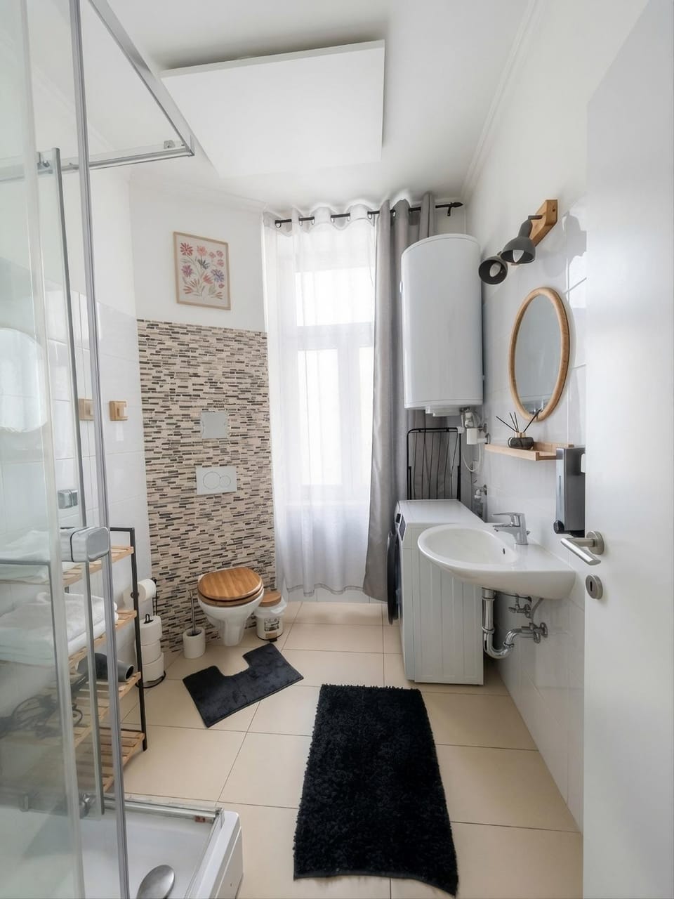 Shower, Toilet, hair dryier, washing machine
