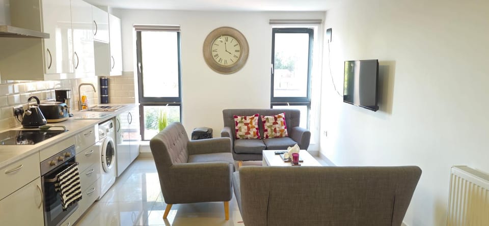 Coffee/tea facilities, Kitchen or kitchenette, Living room, Seating area, Dining area, minibar, oven, stove, toaster