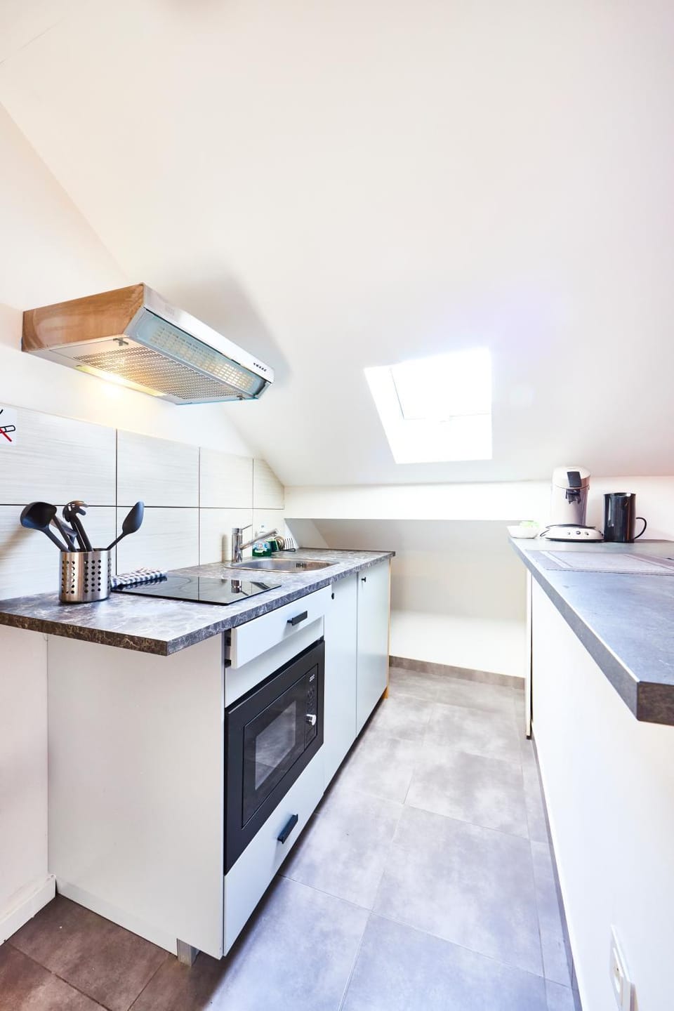 Kitchen or kitchenette, stove