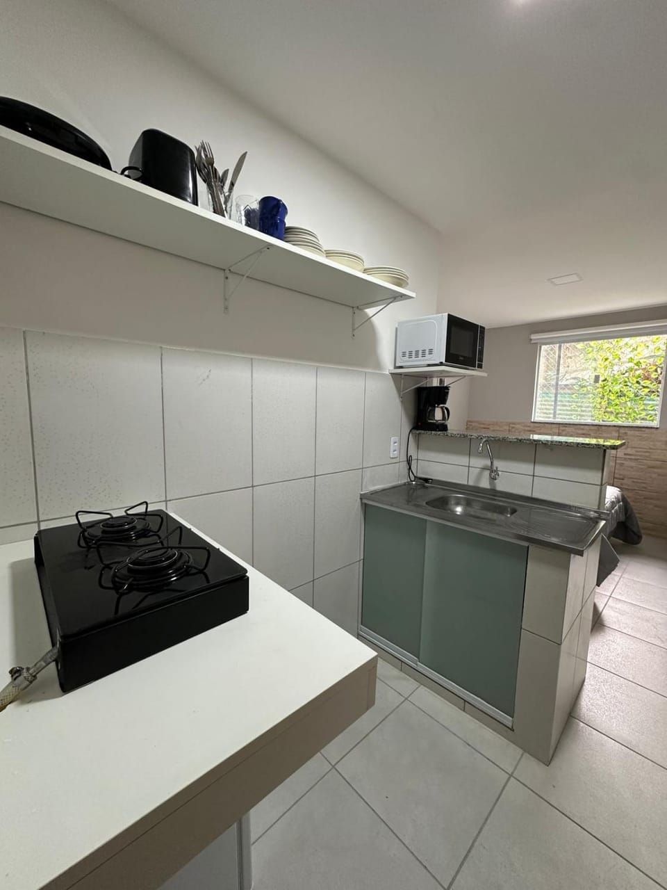 Kitchen or kitchenette, stove