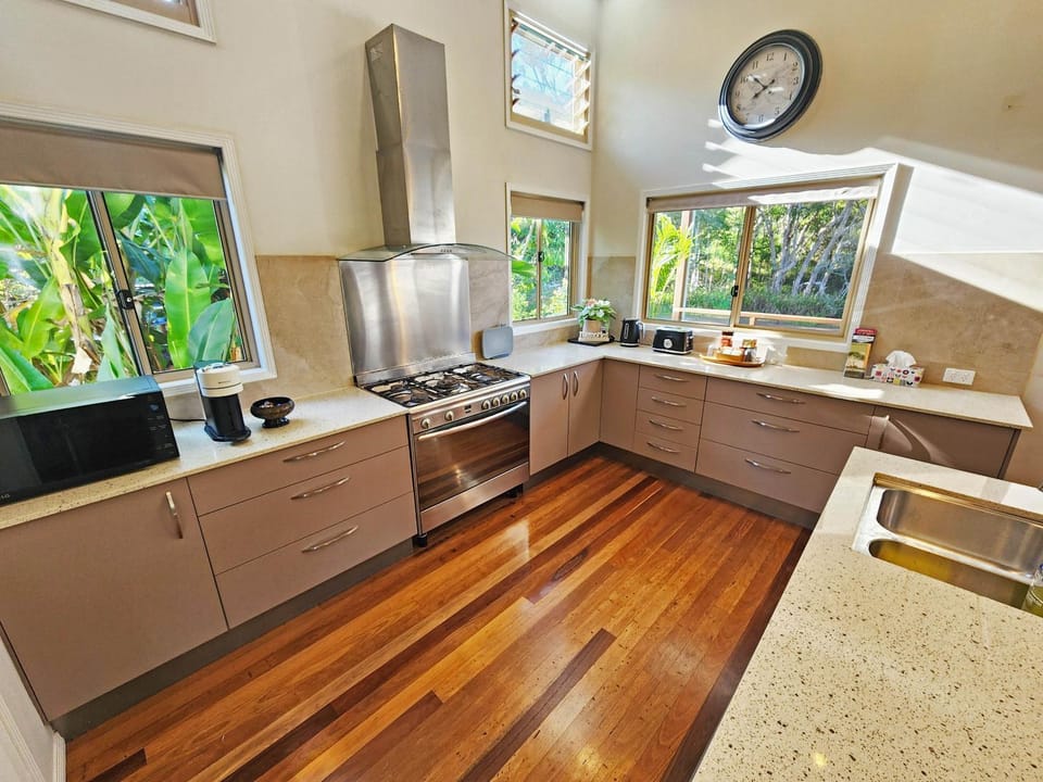 Kitchen or kitchenette, microwave, oven, stove, kitchen