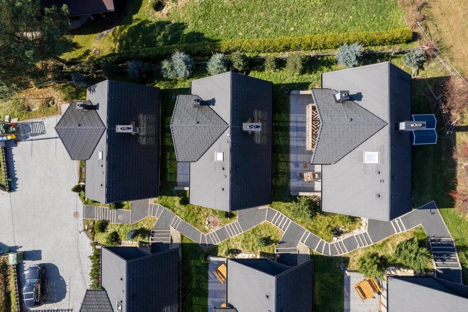 Property building, Neighbourhood, Natural landscape, Bird's eye view, Parking