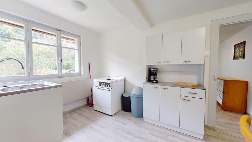 Kitchen or kitchenette, oven, stove