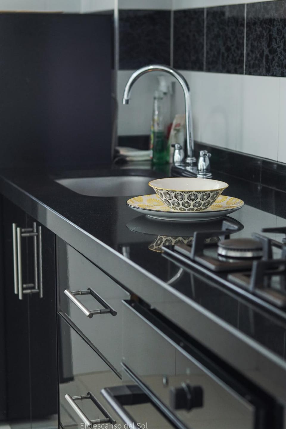 Kitchen or kitchenette, stove