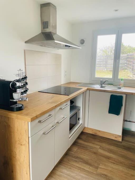 Kitchen or kitchenette, stove