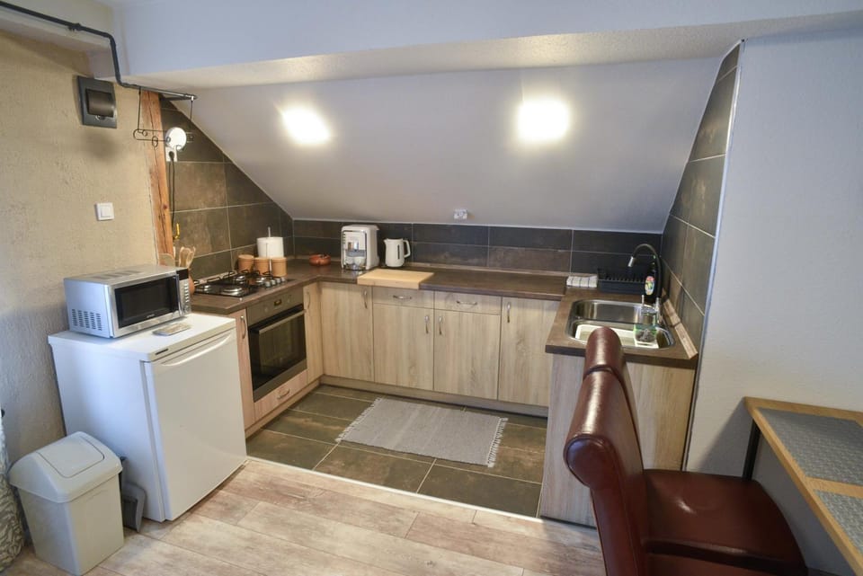 Kitchen or kitchenette, oven, stove