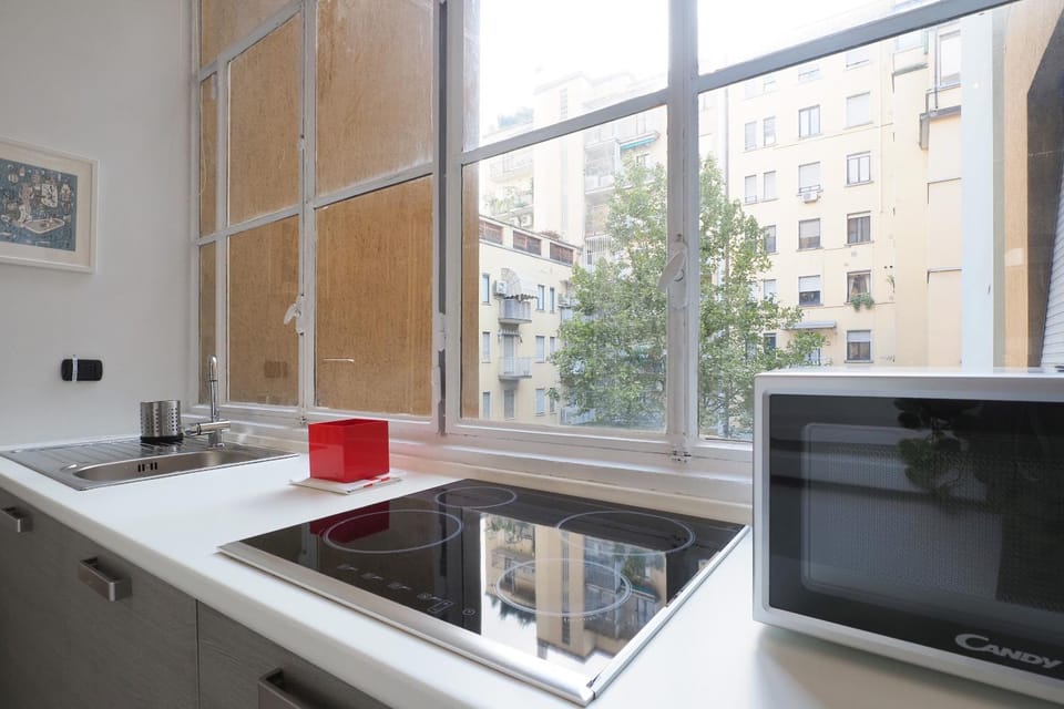Kitchen or kitchenette, stove