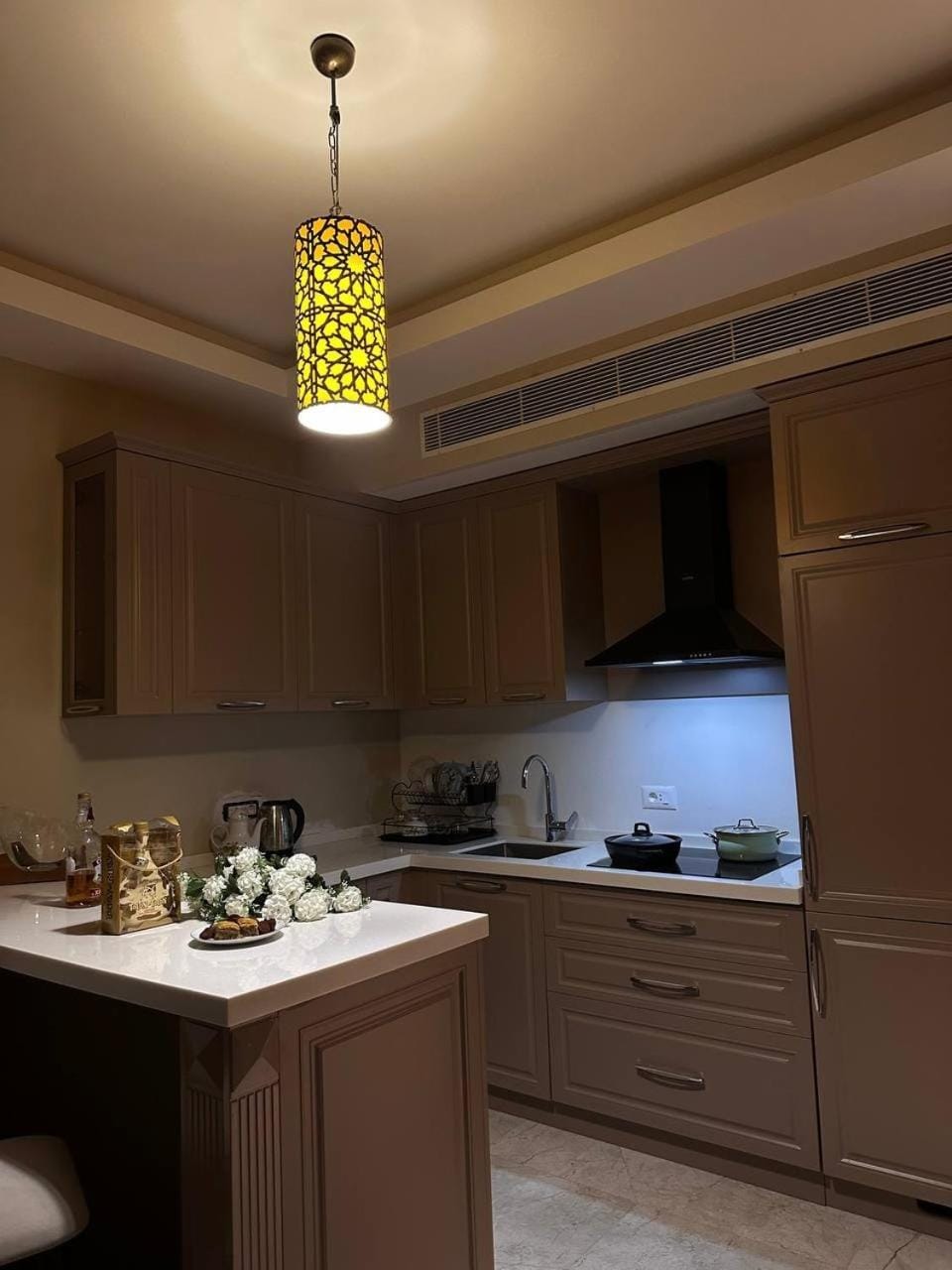 Kitchen or kitchenette, stove