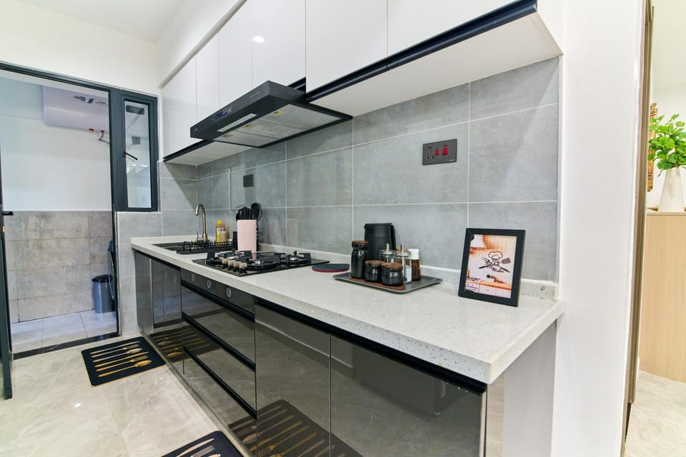 Kitchen or kitchenette, stove