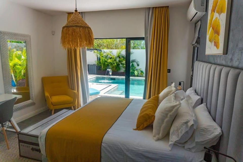 Bed, Bedroom, Pool view