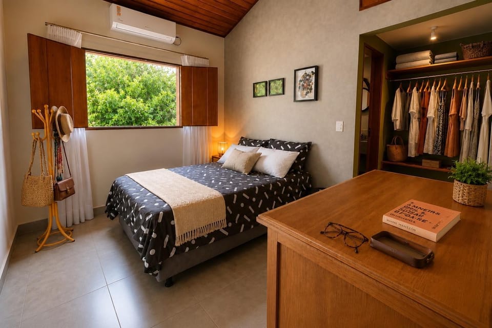 Bed, Bathroom, View (from property/room), Photo of the whole room, Bedroom, flat iron, hair dryier, towels, wardrobe, air conditioner, air conditioner