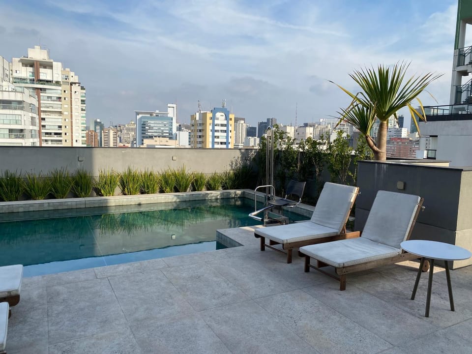 View (from property/room), Balcony/Terrace, Pool view, sunbed