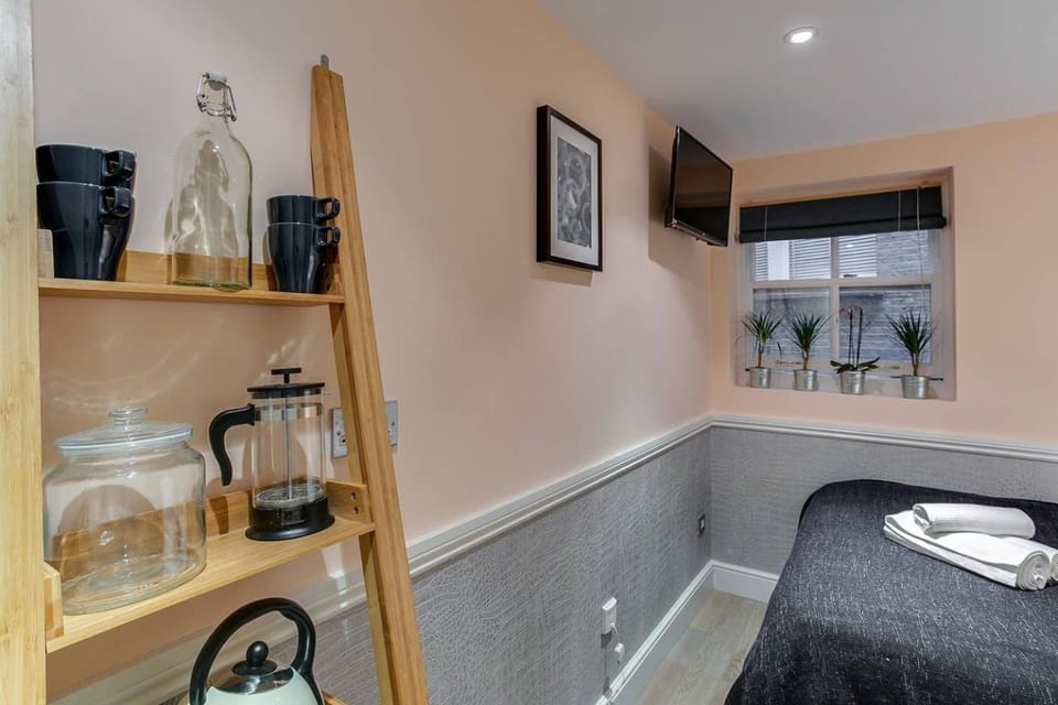 Bed, TV and multimedia, Coffee/tea facilities, View (from property/room), Kitchen or kitchenette, Photo of the whole room, Bedroom, towels