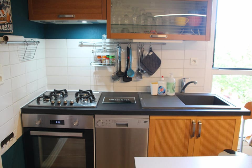 Kitchen or kitchenette, dishwasher, oven, stove, toaster