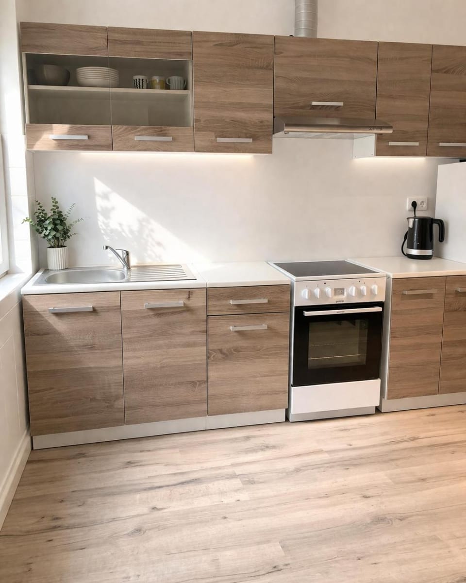 Kitchen or kitchenette, stove