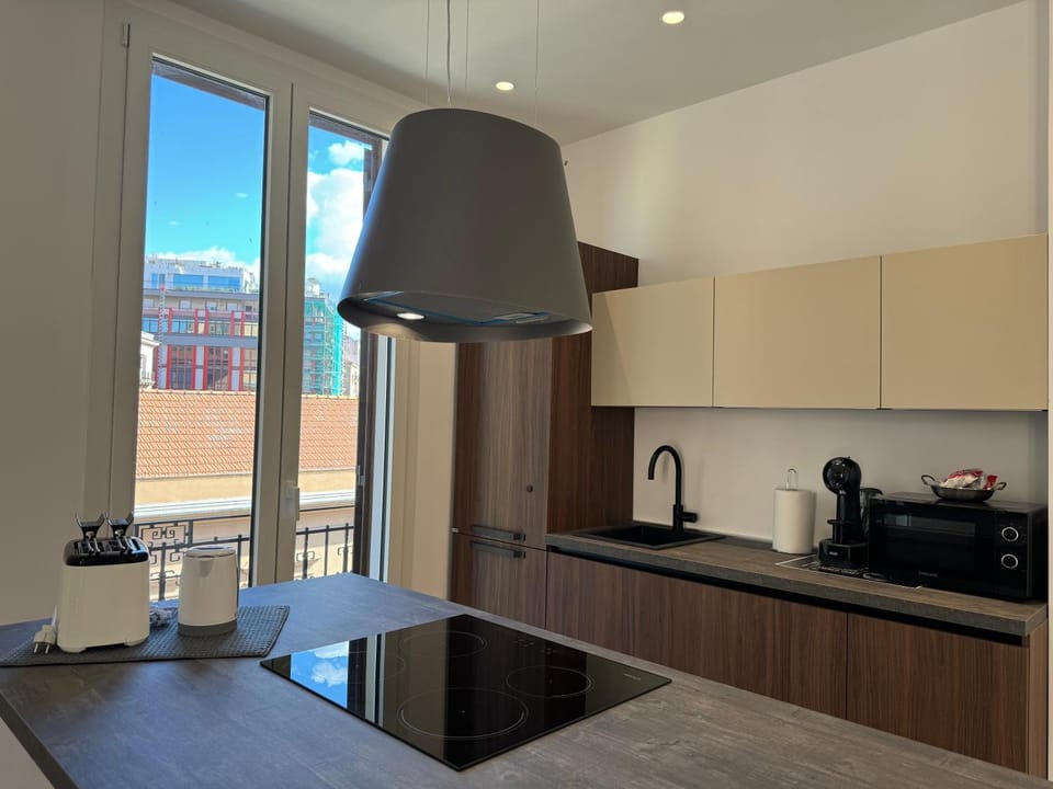 Kitchen or kitchenette, stove