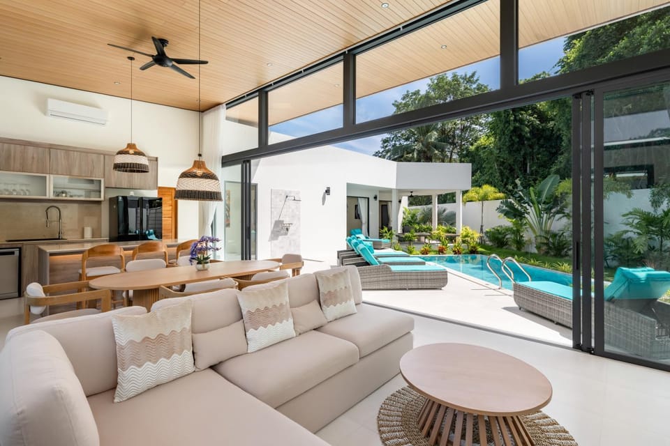 Patio, Living room, Seating area, Dining area, Pool view, Swimming pool, sunbed