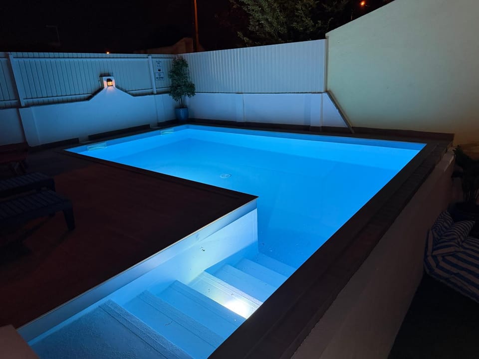 Night, Pool view, Swimming pool, Swimming pool