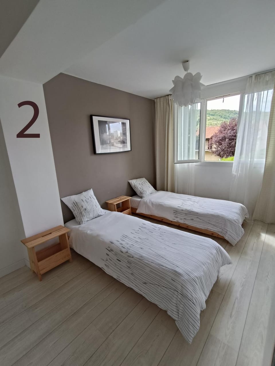 Bed, Bedroom, Inner courtyard view