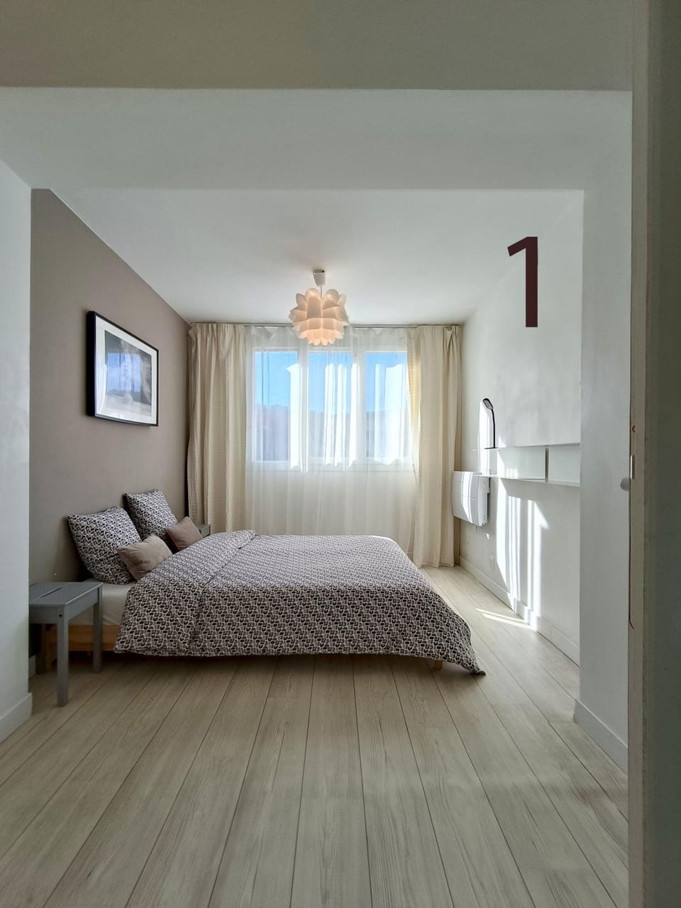 Bed, Bedroom, Inner courtyard view