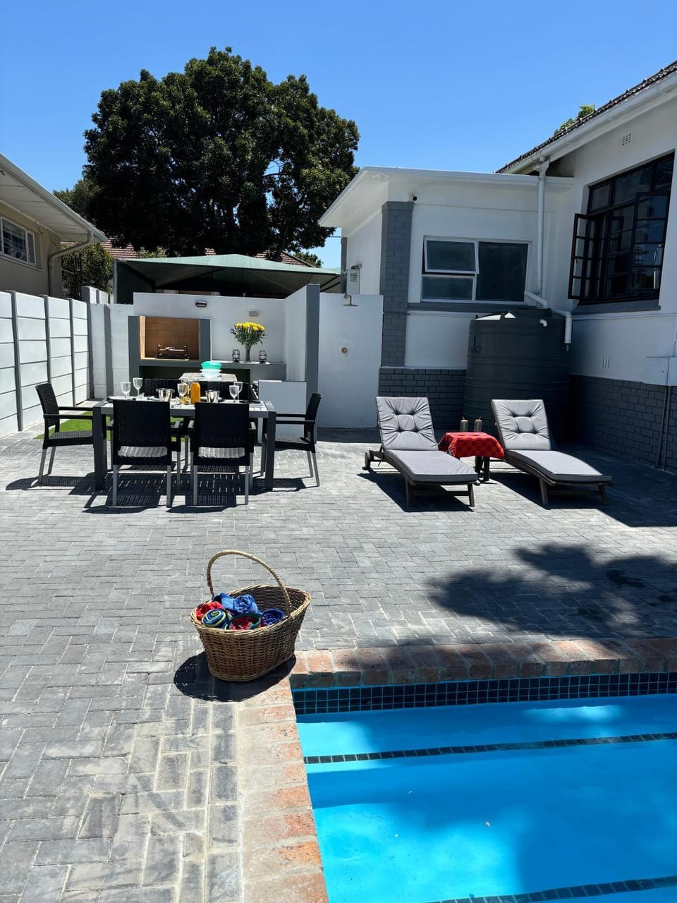 Patio, Day, Seating area, Pool view, Swimming pool, sunbed