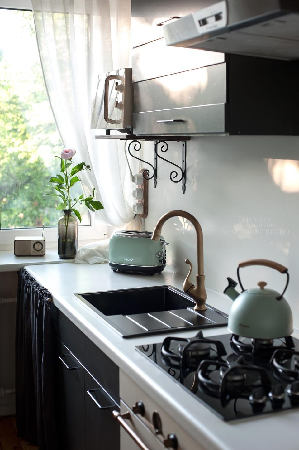 Kitchen or kitchenette, stove