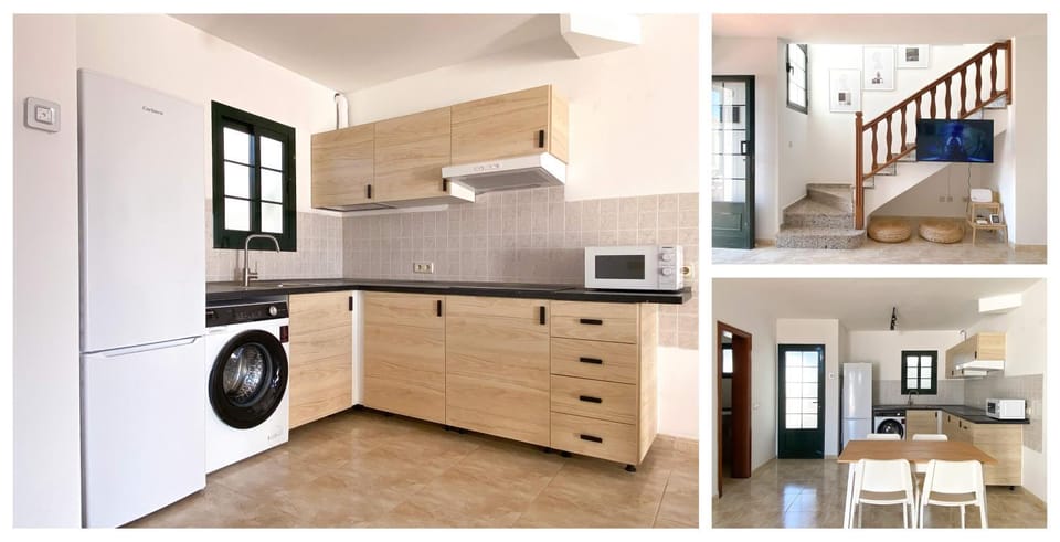 Kitchen or kitchenette, Dining area, microwave, stove, toaster, washing machine
