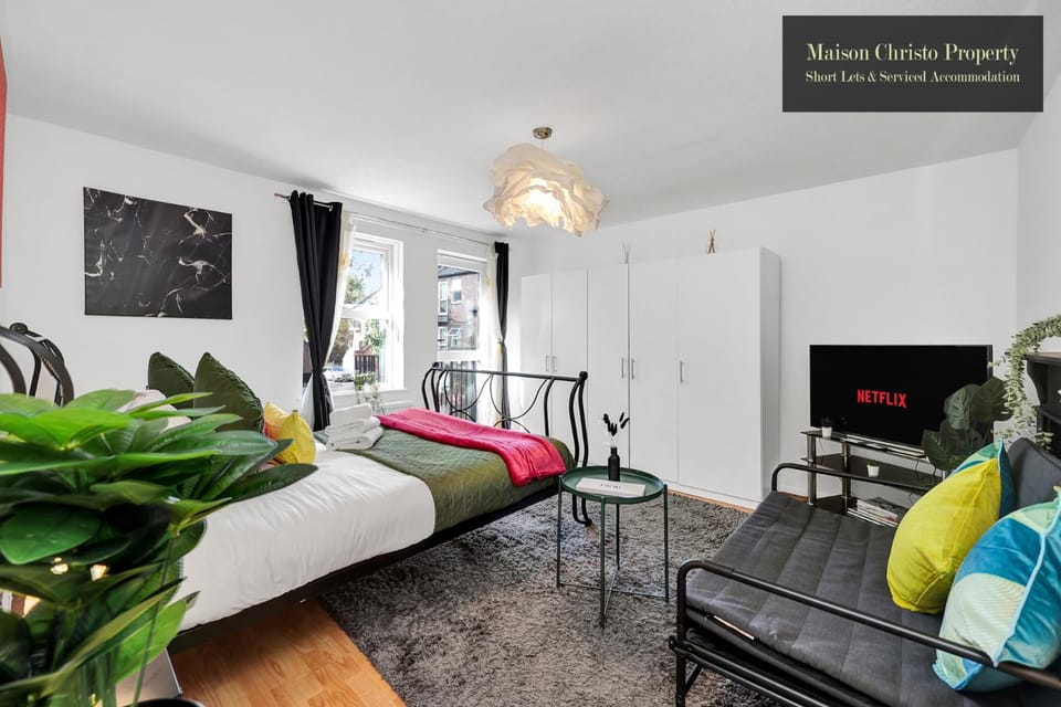 Bed, TV and multimedia, Living room, Photo of the whole room, Seating area, Bedroom