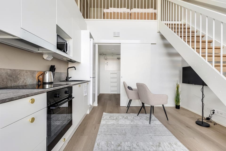 Kitchen or kitchenette, stove