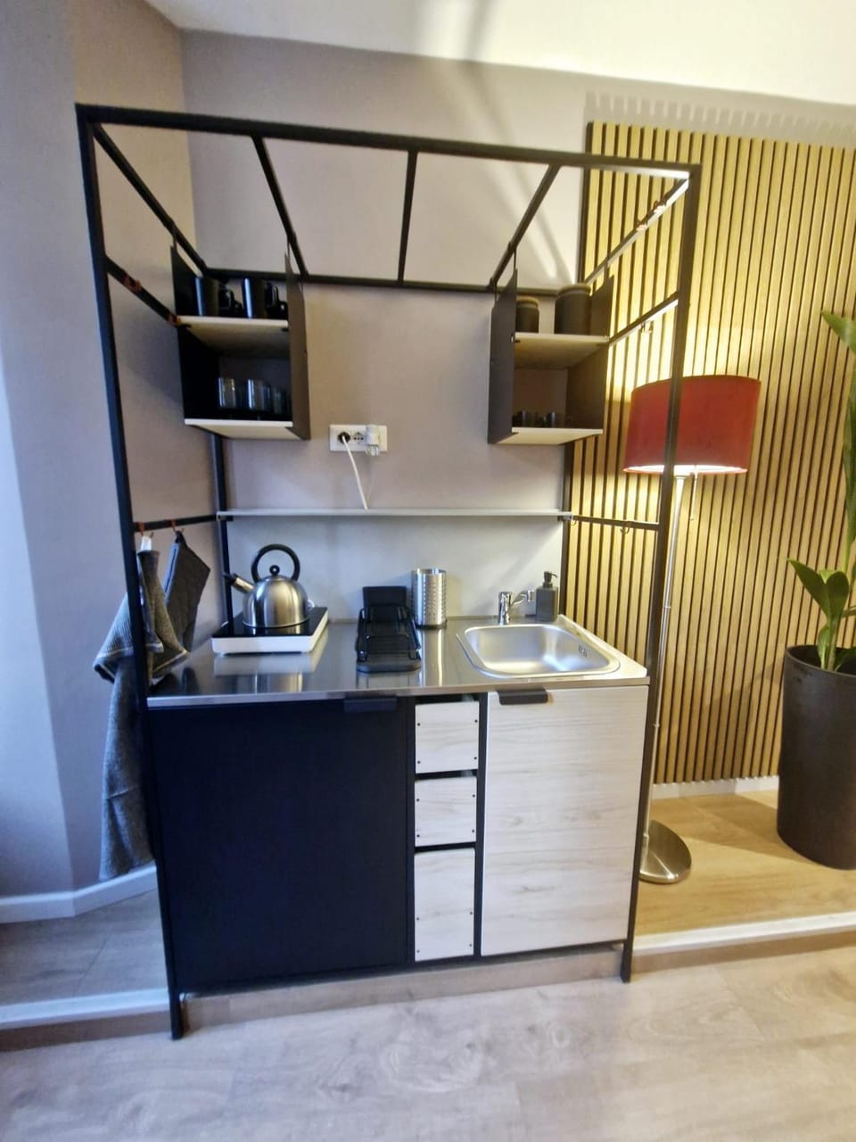 Kitchen or kitchenette, stove