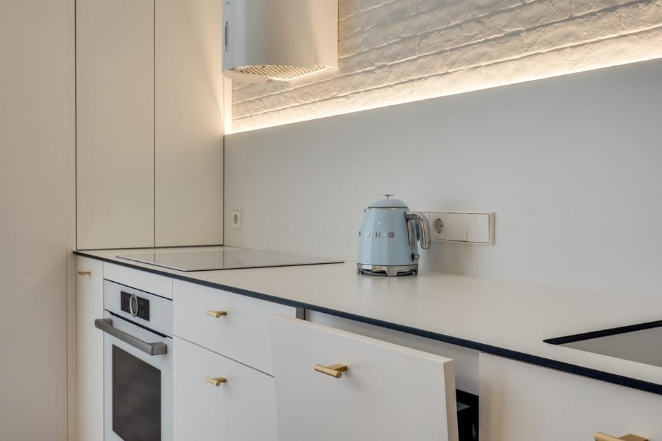 Kitchen or kitchenette, stove