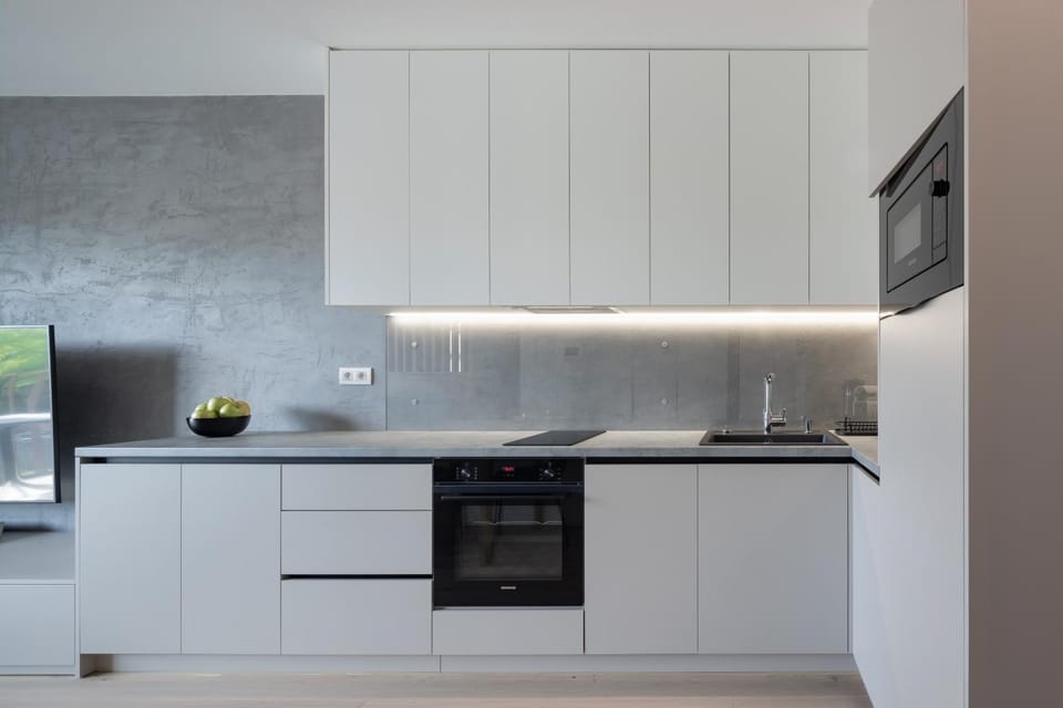 Kitchen or kitchenette, stove