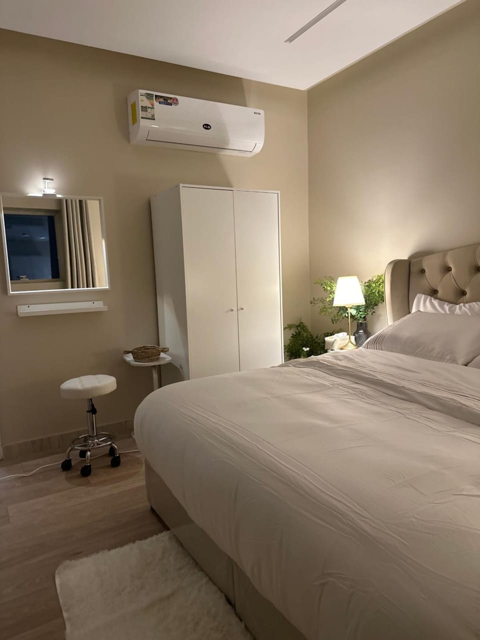 Bed, Bedroom, hair dresser, wardrobe, air conditioner