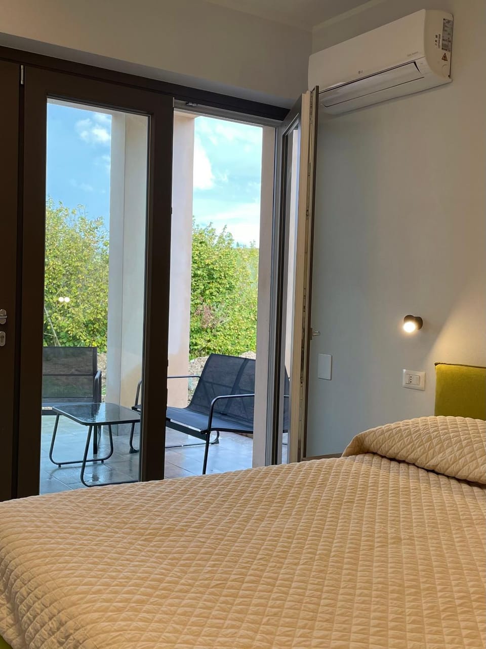 Bed, Natural landscape, View (from property/room), Bedroom, air conditioner