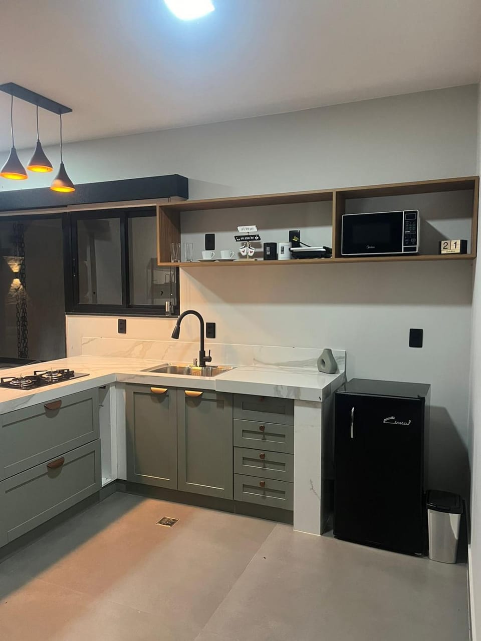 Kitchen or kitchenette, stove