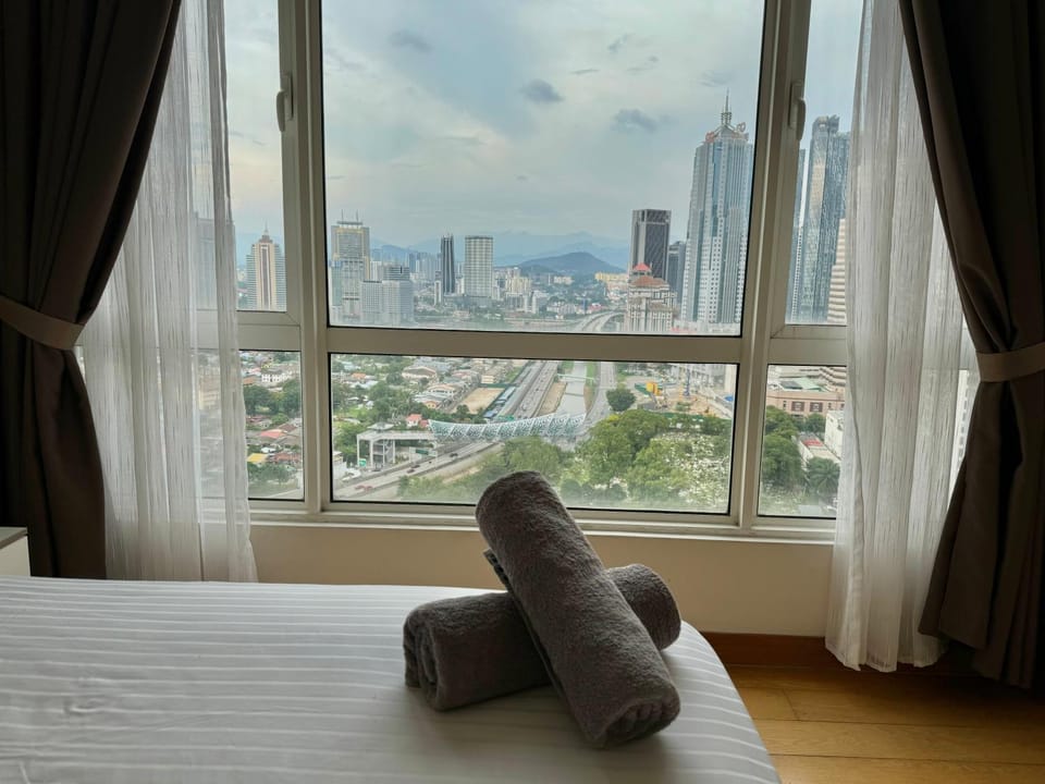Bed, Natural landscape, Seating area, Bedroom, City view