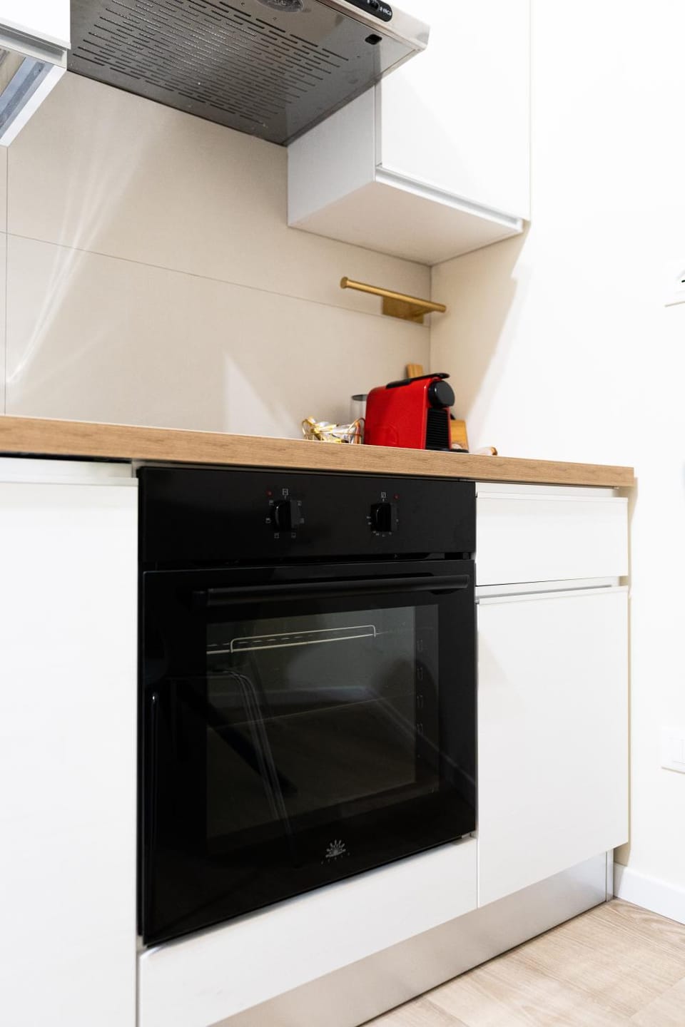 Kitchen or kitchenette, stove