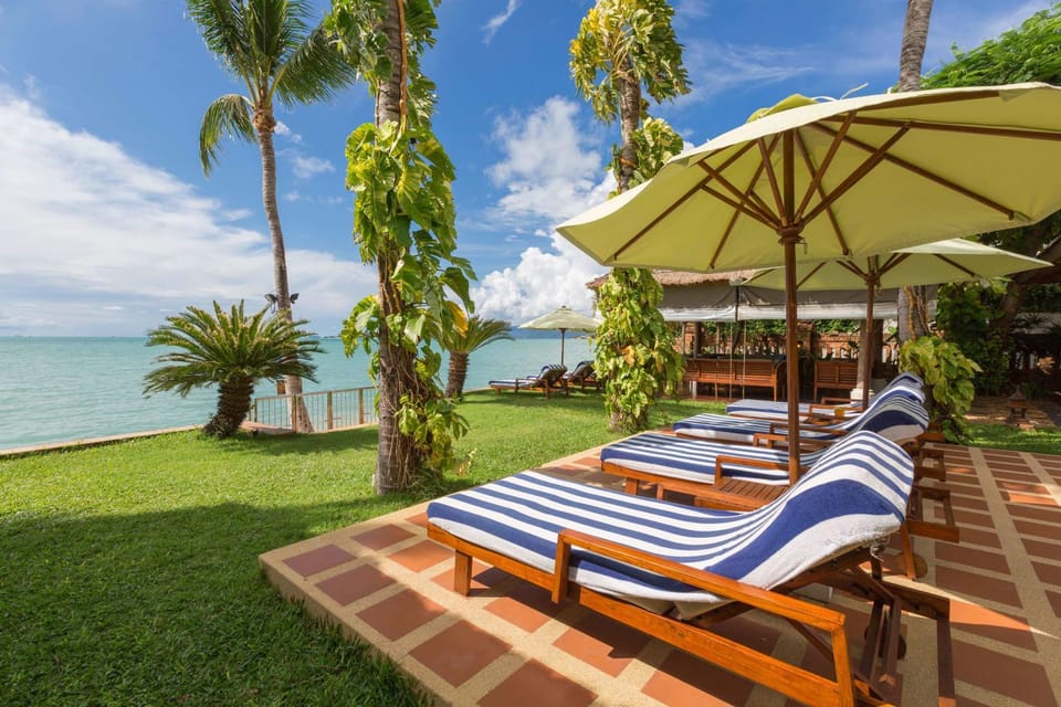 Patio, Sea view, Swimming pool, sunbed