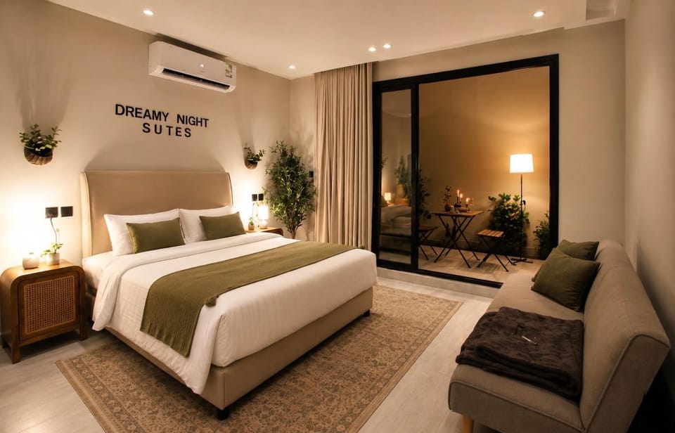 Bed, Living room, Photo of the whole room, Seating area, Bedroom, air conditioner