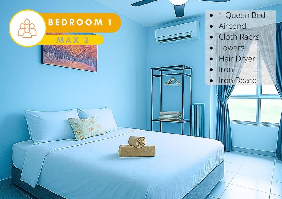 Bed, Bedroom, towels, air conditioner