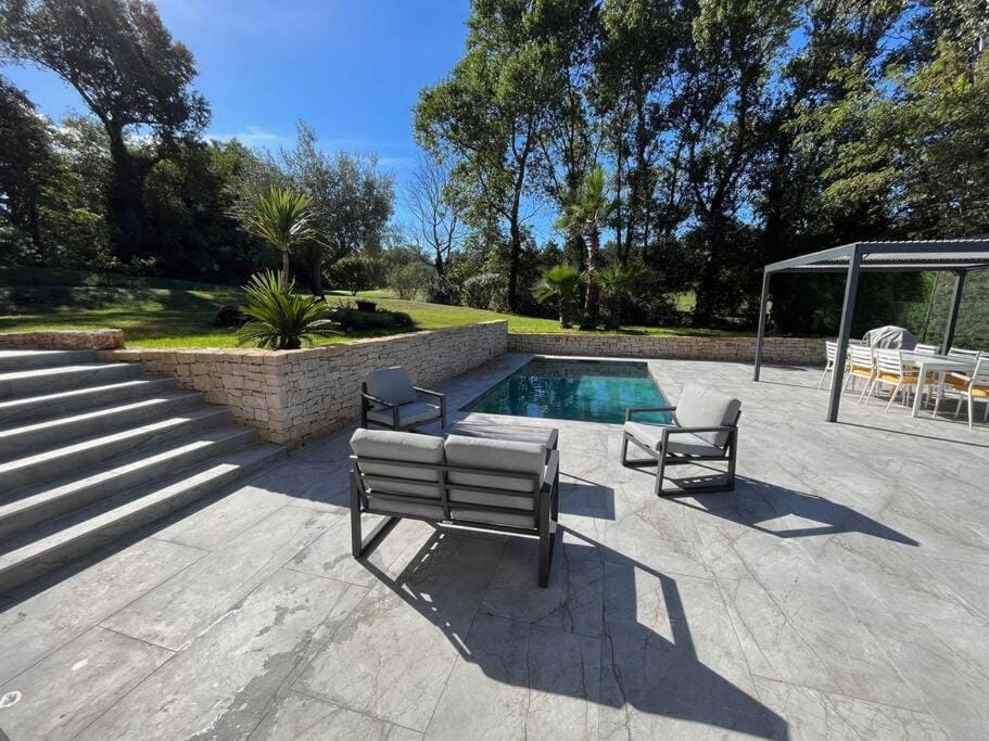 Patio, Natural landscape, Garden, Garden view, Pool view, Swimming pool