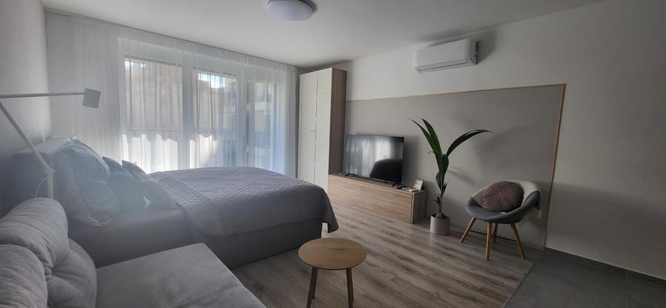 Bed, TV and multimedia, Living room, Seating area, Bedroom